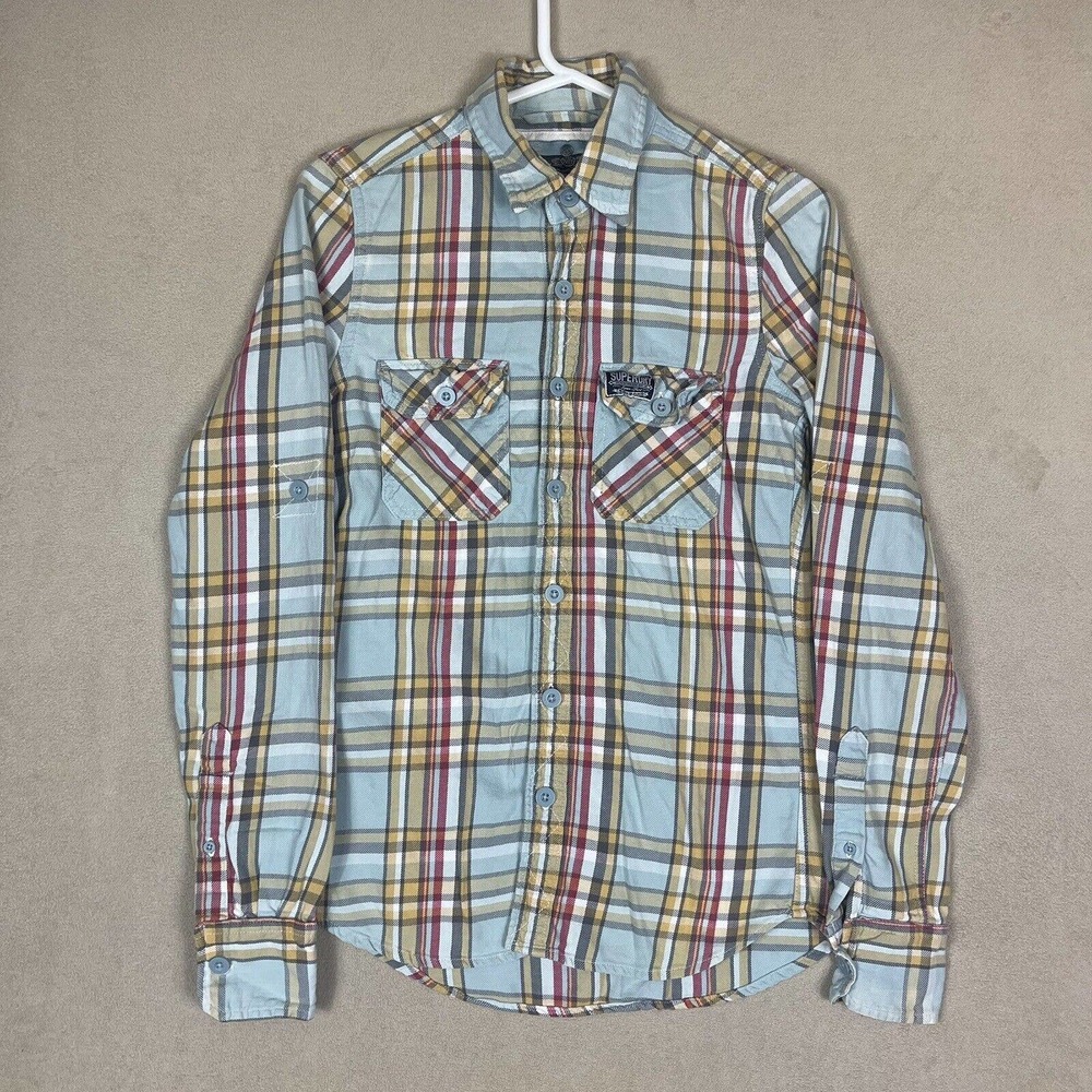 Superdry Shirt Adult Small Blue Madras Plaid Lightweight Preppy‎ Mens